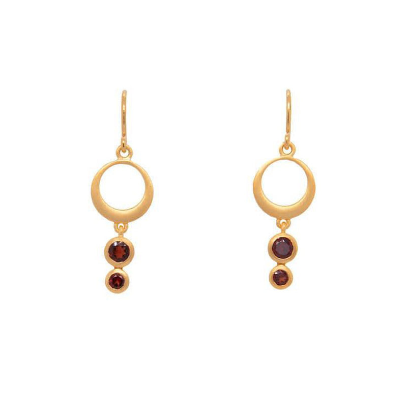 Strength Single Circle Garnet Wire 24K Gold Vermeil Earrings-Joyla-Renee Taylor Gallery