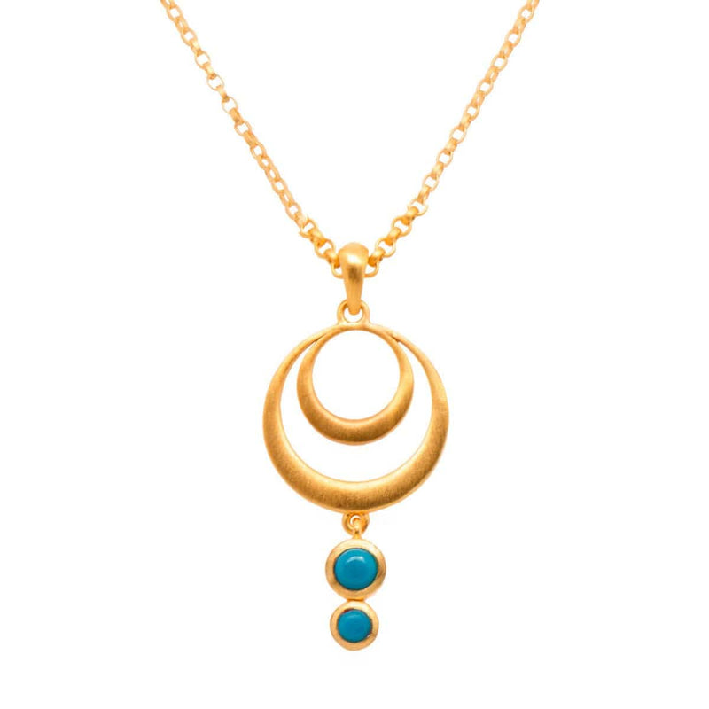 Turquoise Strength Double Circle Pendant 24K Fair Trade Gold Vermeil-Joyla-Renee Taylor Gallery