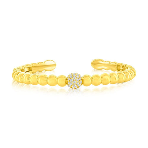 Sterling Silver Polished & CZ Beaded Bangle - Gold Plated-Classic Of New York-Renee Taylor Gallery