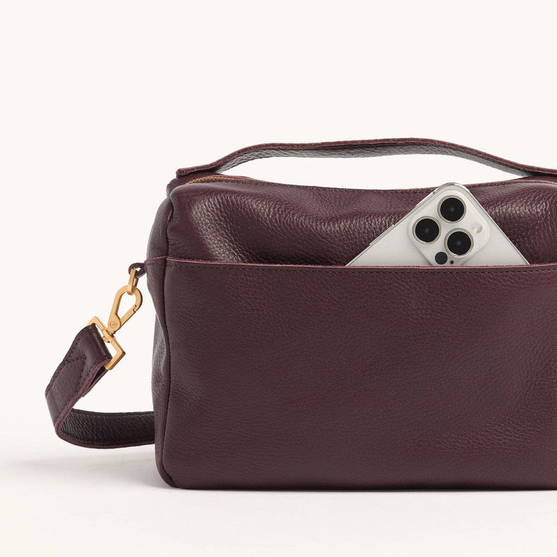 EVAN CROSSBODY MED - Cabernet Pebble/Brushed Gold-Hammitt-Renee Taylor Gallery