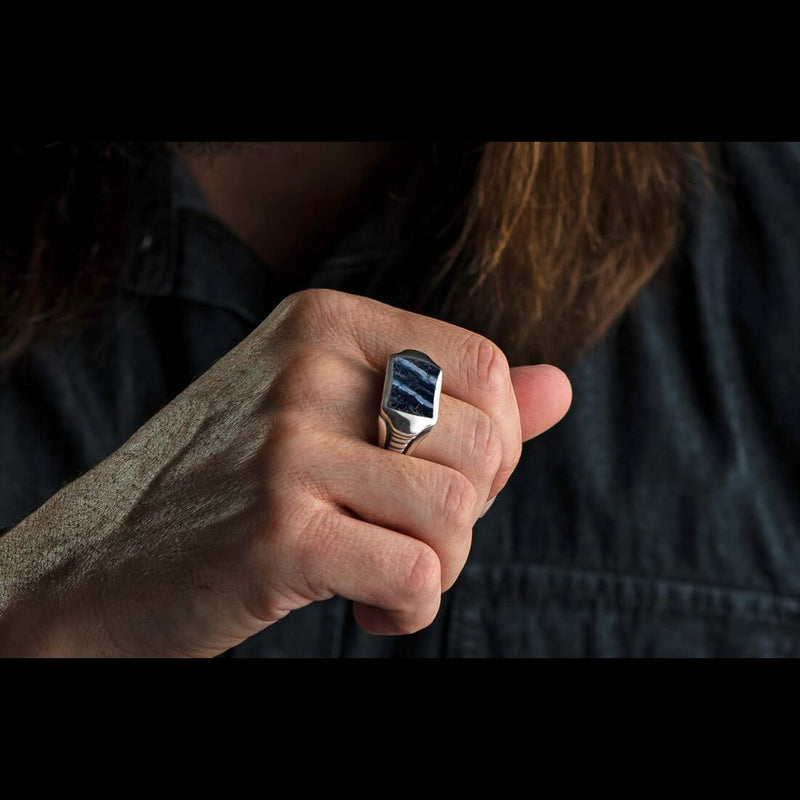 Men's Sleek Blue Mammoth Tooth Ring - Ring 8 Blue MT-William Henry-Renee Taylor Gallery