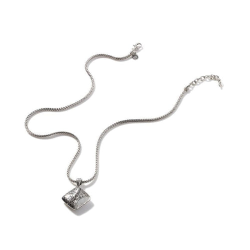 Women's Classic Chain Hammered Silver Square Pendant - NBS9002394BLSBNX1820-John Hardy-Renee Taylor Gallery