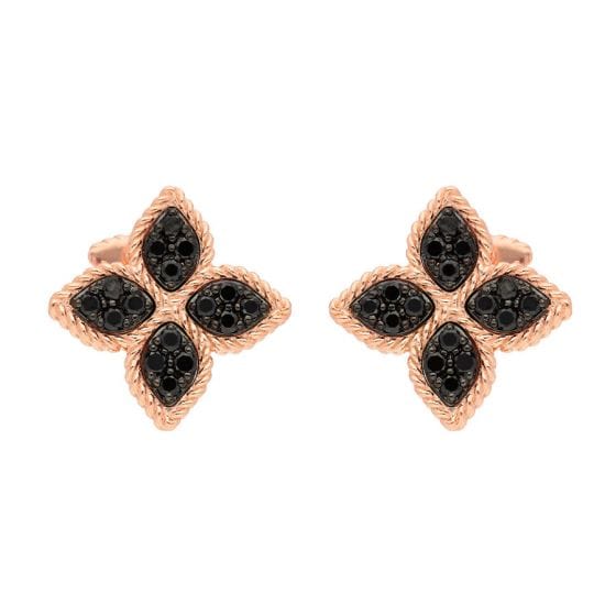 Roberto Coin Love in Verona Rose Gold and Black Diamond Flower Earrings