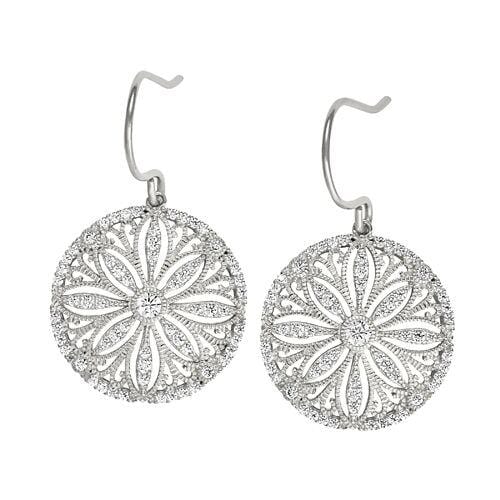 Platinum Finish Sterling Silver Micropave Vintage Earrings - BL2241E