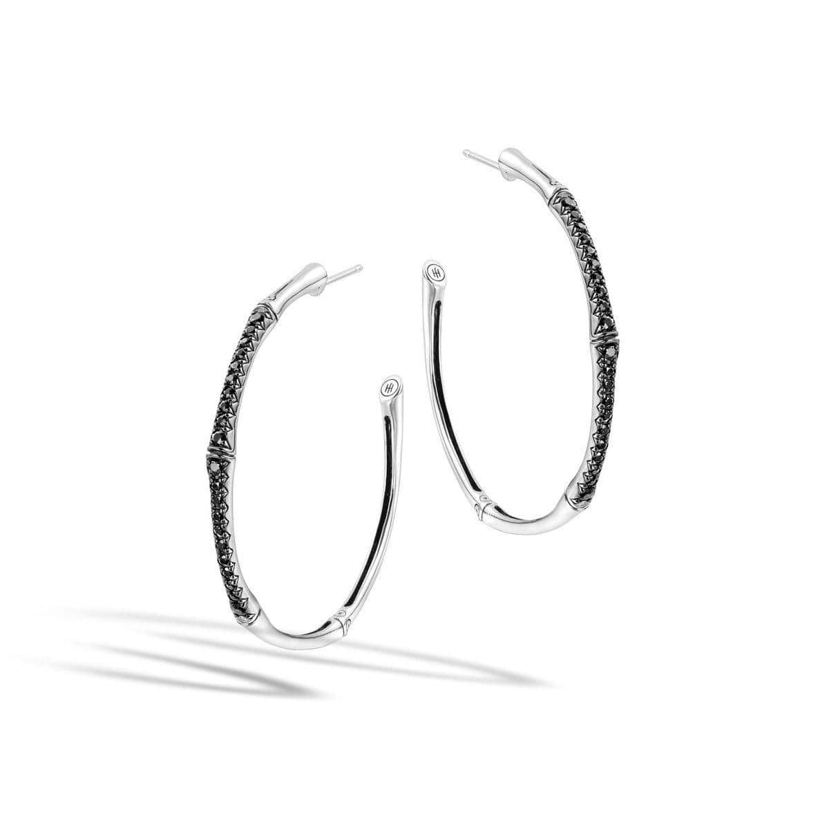 Bamboo Large Hoop Earring with Black Sapphire - EBS57954BLS