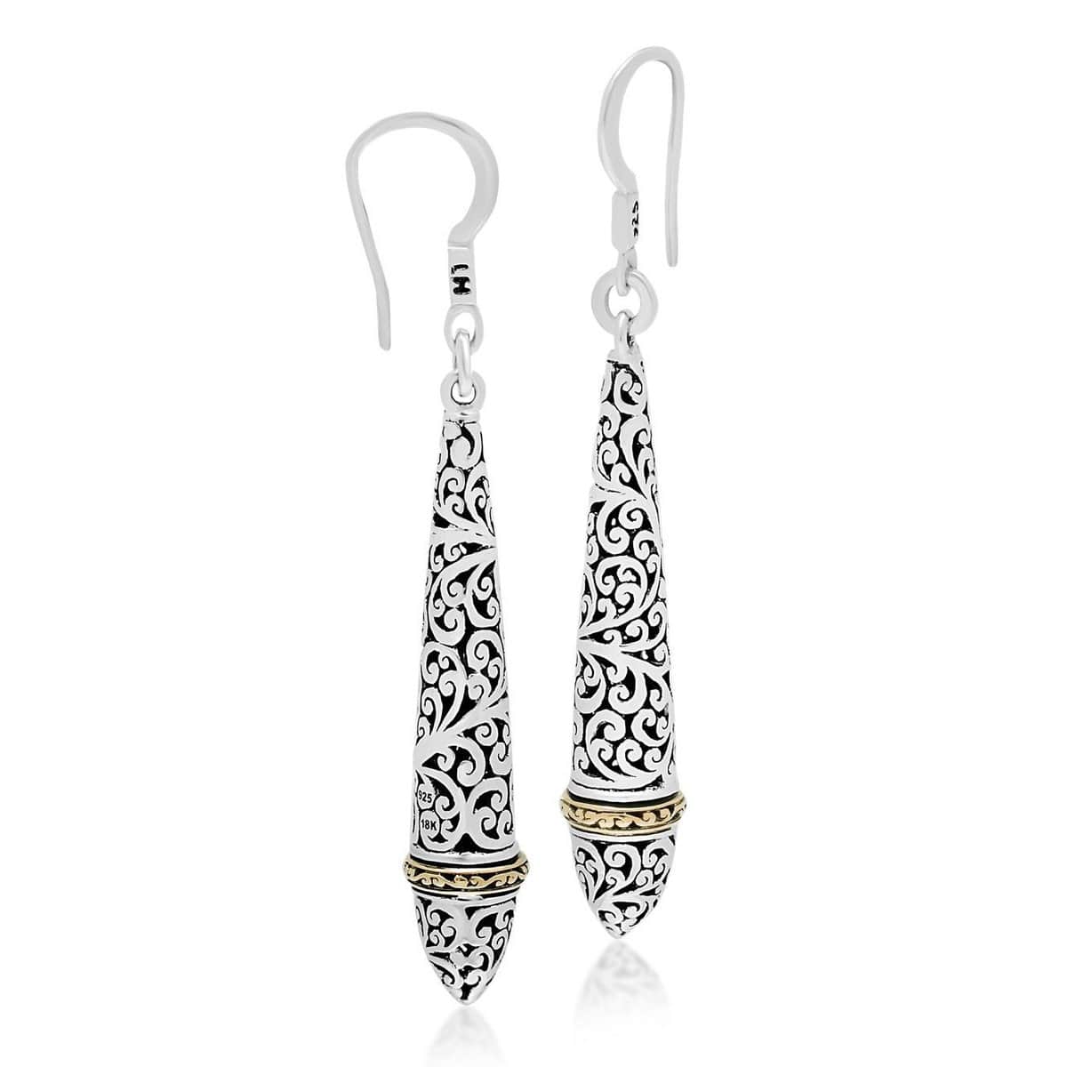 LOIS HILL Drop Earrings w/ Alternating Hammered Filigree & outlets Scroll Linked Panels