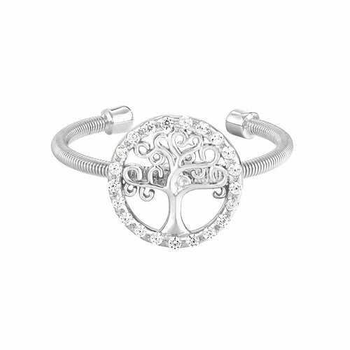 Rhodium Finish Sterling Silver Cable Cuff Family Tree Ring - LL7089R-RH-Kelly Waters-Renee Taylor Gallery